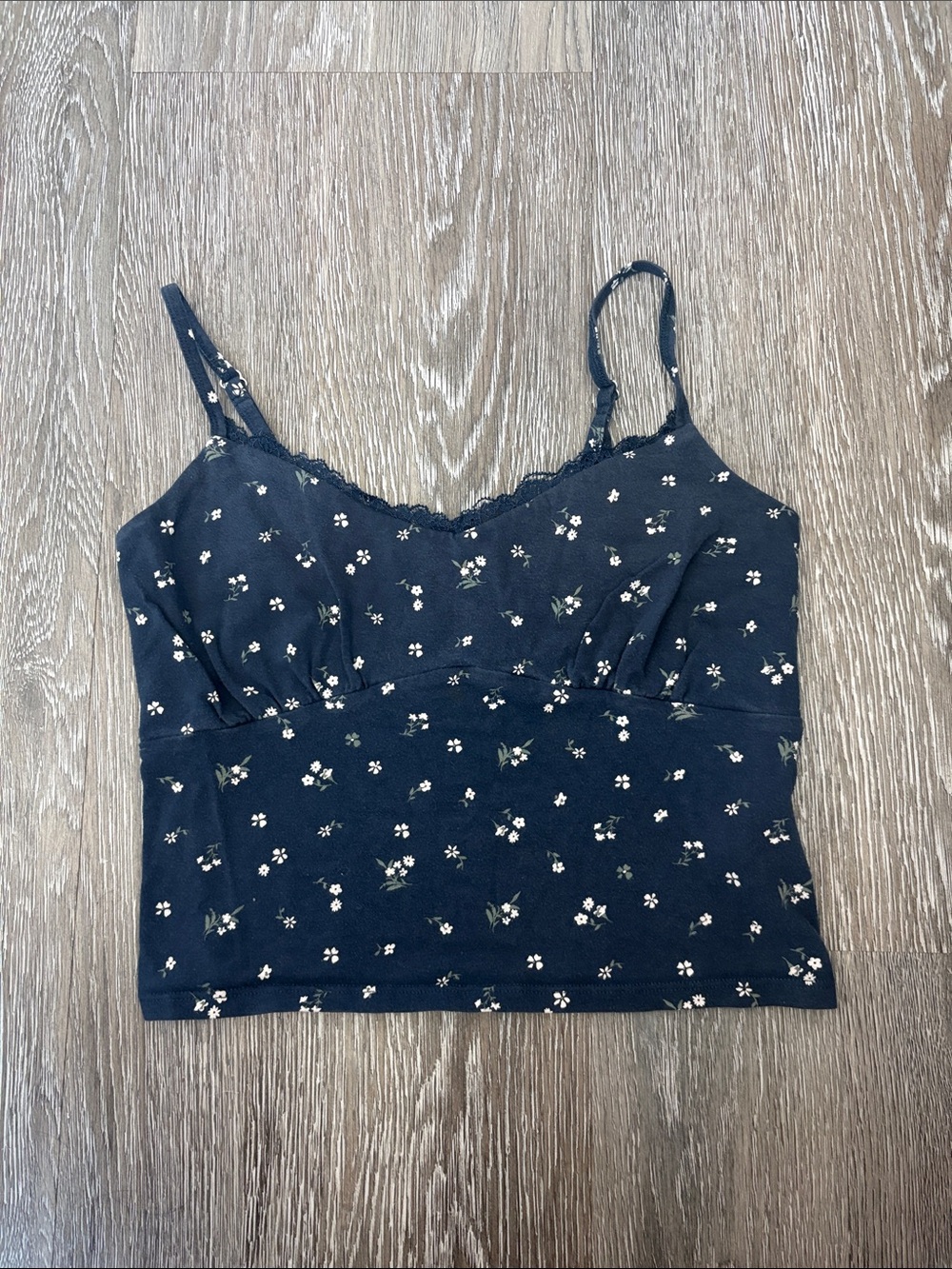Hollister Navy Floral Lace-Trim Cropped Cami